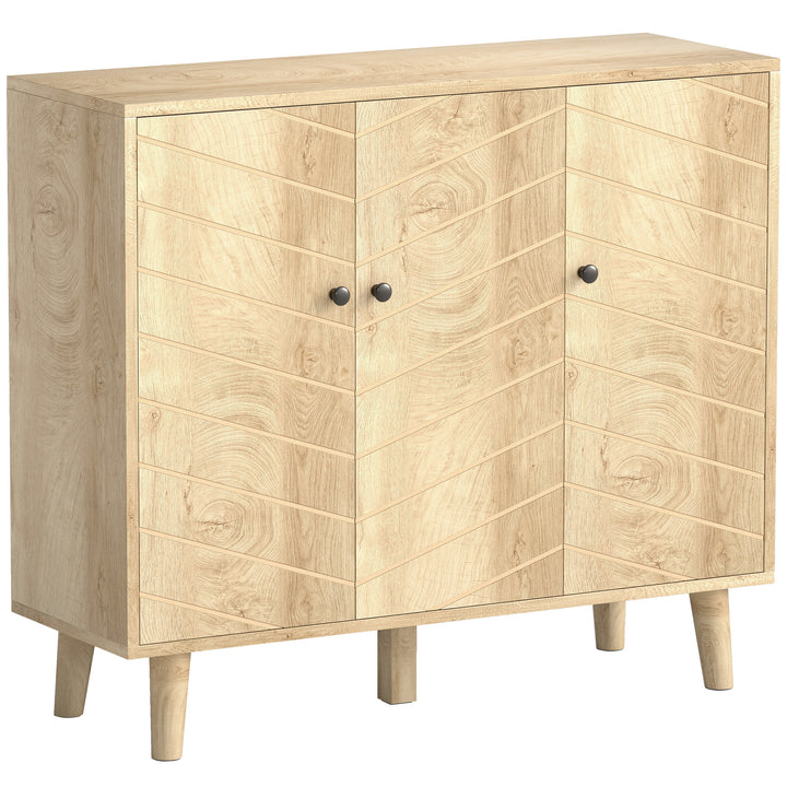 Vintage Sideboard with Chevron Doors and Pine Wood Legs for Living Roo