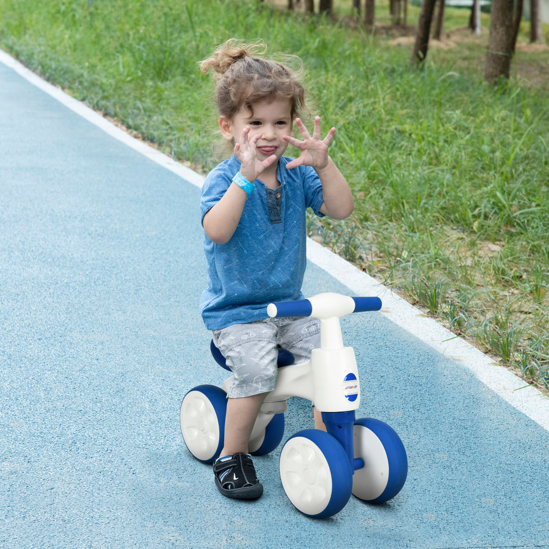 AIYAPLAY Toddler Balance Bike, 4-Wheel No Pedal Design, Anti-Slip Handlebars, Ideal Gift for 18-36 Months, Blue | Aosom UK