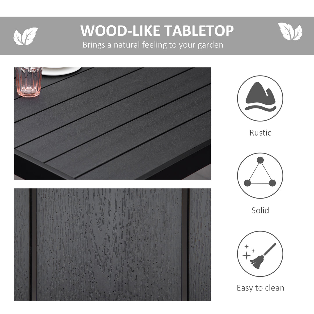 Aluminium Outdoor Garden Dining Table for 8 People, Faux Wood Top, for Garden, Patio, 190 x 90 x 74cm, Black