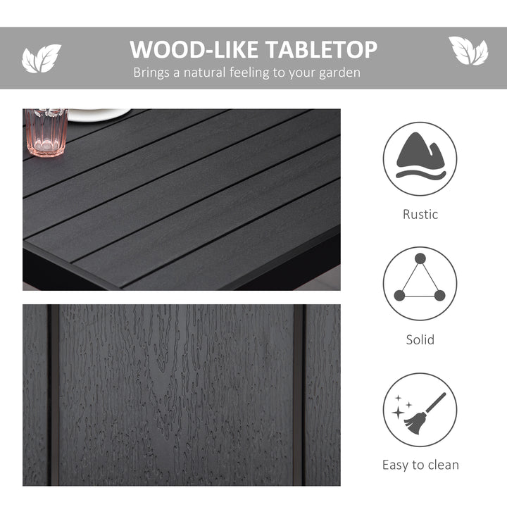 Aluminium Outdoor Garden Dining Table for 8 People, Faux Wood Top, for Garden, Patio, 190 x 90 x 74cm, Black