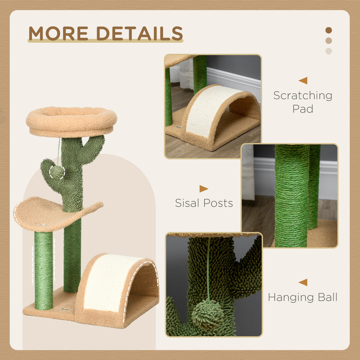 PawHut Wooden Cat Tree, 72cm Kitty Activity Centre, Climbing Toy with Bed, Ball, Sisal Scratching Post, Curved Pad, Yellow | Aosom UK