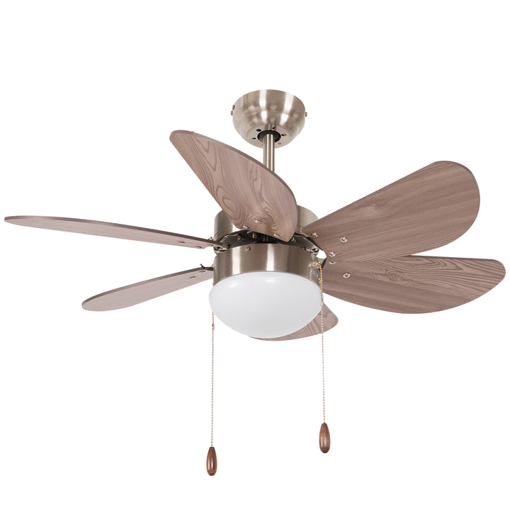 HOMCOM Ceiling Fan Lights with 6 Reversible Blades, Pull-chain Switch, Flush Mount Ceiling Fan with LED Light, Walnut Brown | Aosom UK