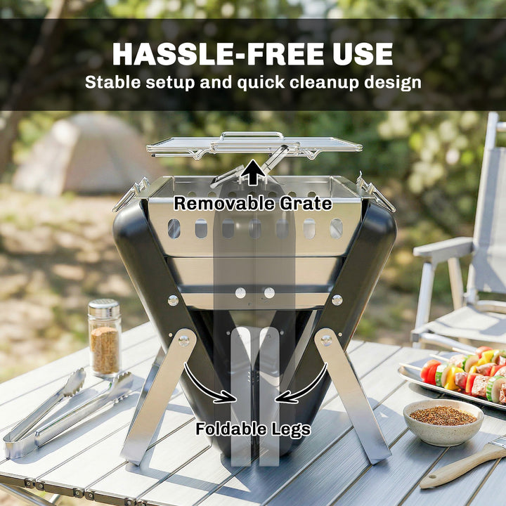 Charcoal BBQ Grill Portable Stainless Steel Barbecue with Tilting Grat