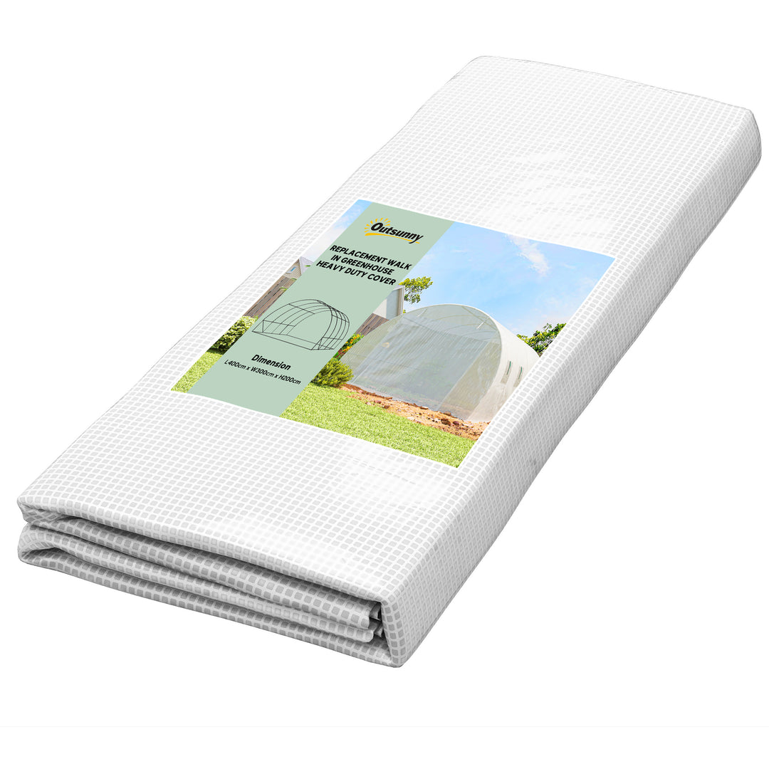 4 x 3 x 2m Greenhouse Replacement Cover ONLY Winter Garden Plant PE Cover for Tunnel Walk-in Greenhouse with Roll-up Windows Door Outdoor, White