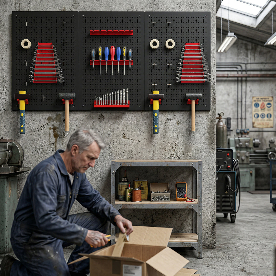 28 Pcs Wall-Mounted Pegboard with 3 Boards, Garage Tool Storage Unit B