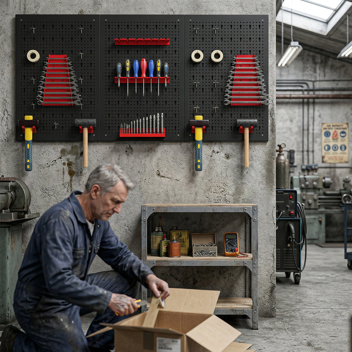 28 Pcs Wall-Mounted Pegboard with 3 Boards, Garage Tool Storage Unit B