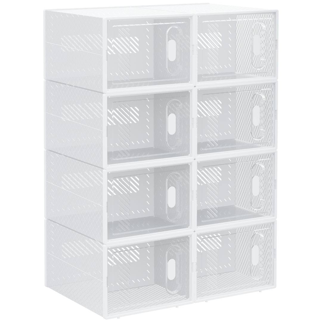 8PCS Clear Shoe Box, Plastic Stackable Shoe Storage Box for UK/EU Size up to 8.5/43 with Magnetic Door for Women/Men, 25 x 35 x 19cm