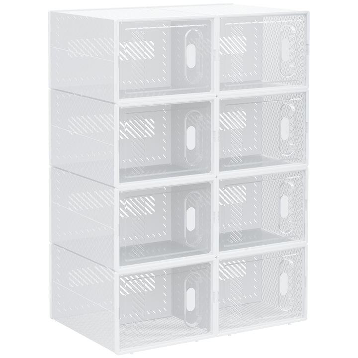 8PCS Clear Shoe Box, Plastic Stackable Shoe Storage Box for UK/EU Size up to 8.5/43 with Magnetic Door for Women/Men, 25 x 35 x 19cm
