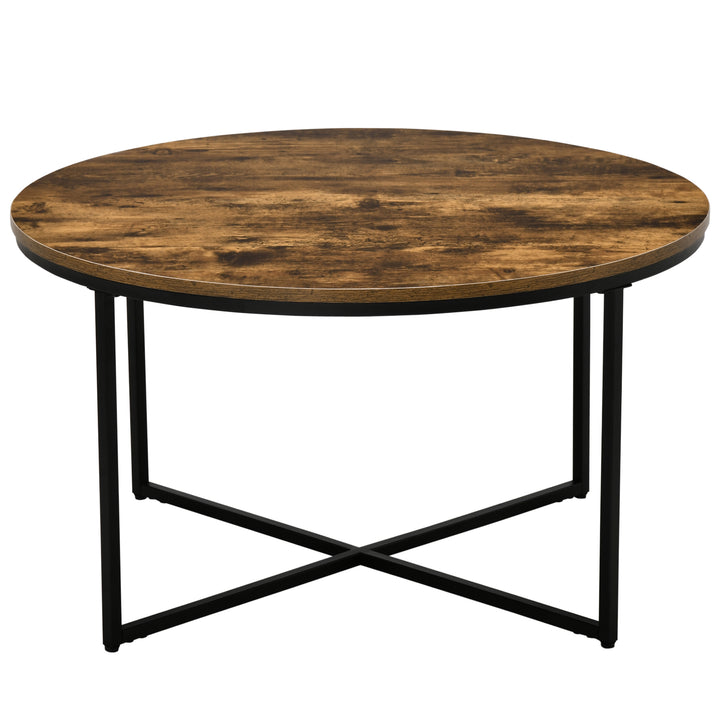 HOMCOM Coffee Table, Industrial Round Side Table with Metal Frame, Large Tabletop for Living Room, Bedroom, Rustic Brown | Aosom UK