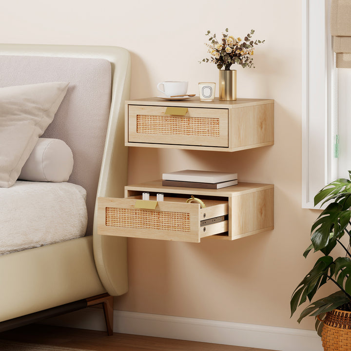 Floating Bedside Tables Set of 2, Wall Mounted Bedside Cabinets with R