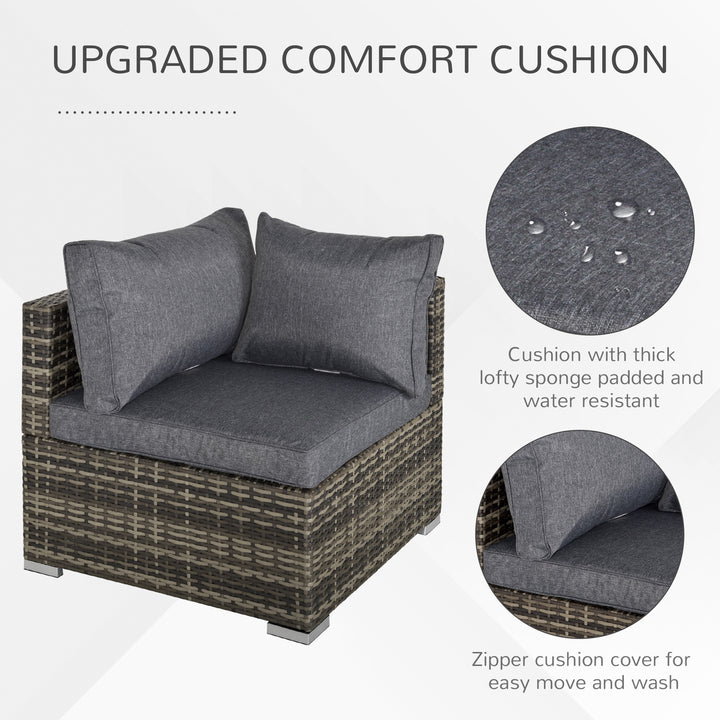 Outsunny Rattan Wicker Corner Sofa, Garden Furniture Single Chair with Cushions, Deep Grey