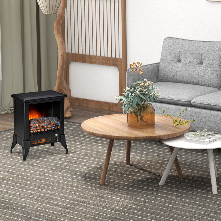 Electric Fireplace Stove, Free standing Fireplace Heater with Realistic Flame Effect, Adjustable Temperature and Overheat Protection, Black