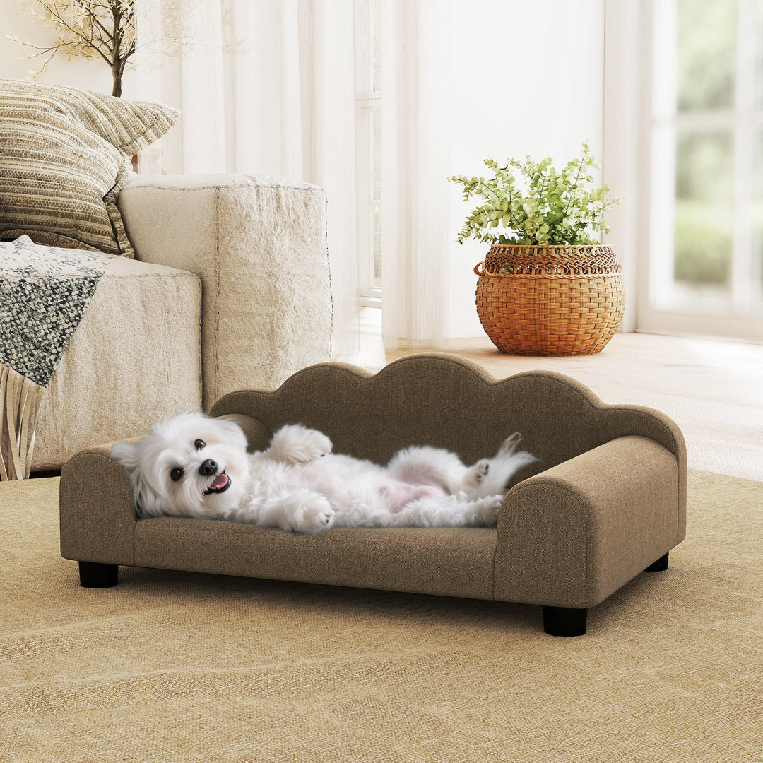 Elevated Dog Sofa Bed, Breathable Pet Sofa with Backrest and Armrest for Small Dogs, Brown