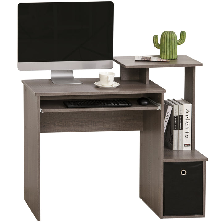 HOMCOM Computer Table with Sliding Keyboard Tray, Storage Drawer & Shelf, Home Office PC Desk, Computer Desk, Grey | Aosom UK