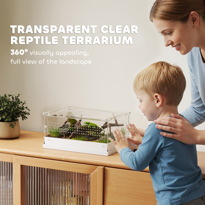 Acrylic Reptile Terrarium with Top Sliding Door, Vents, for Snake, Fro