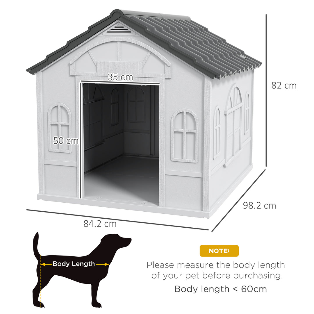 PawHut Durable Plastic Doghouse: Weatherproof Outdoor Pet Haven, Easy-Clean Sanctuary, Grey | Aosom UK