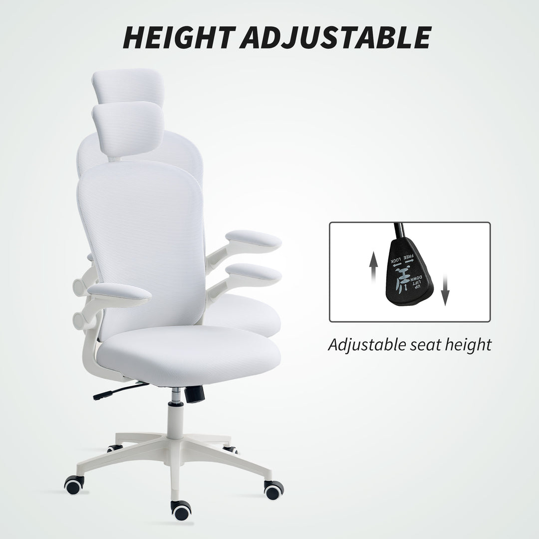 Multi-Adjustable Office Chair, with Lumbar Support, Headrest and Mesh Back - White