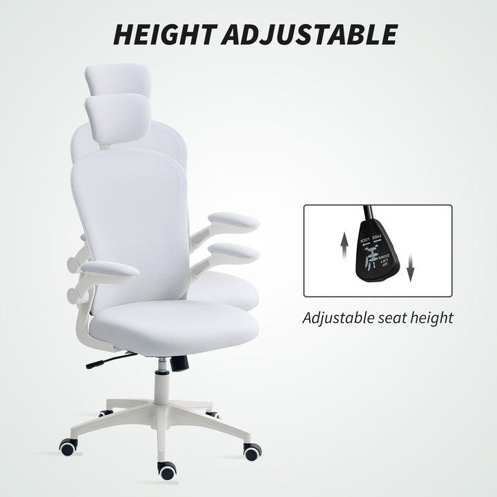Multi-Adjustable Office Chair, with Lumbar Support, Headrest and Mesh Back - White