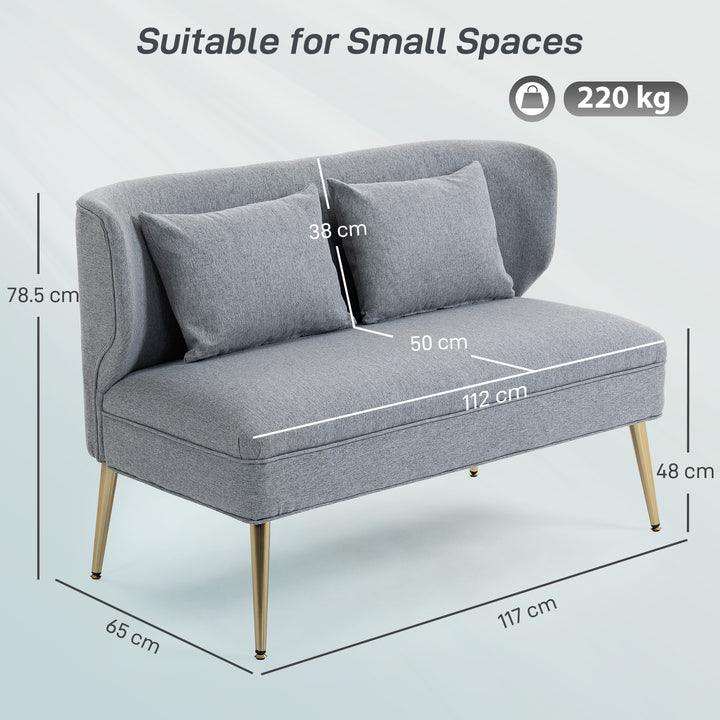 2 Seater Sofa, Linen-look Fabric Small Sofa with Wing Back, Thick Seat, Metal Legs