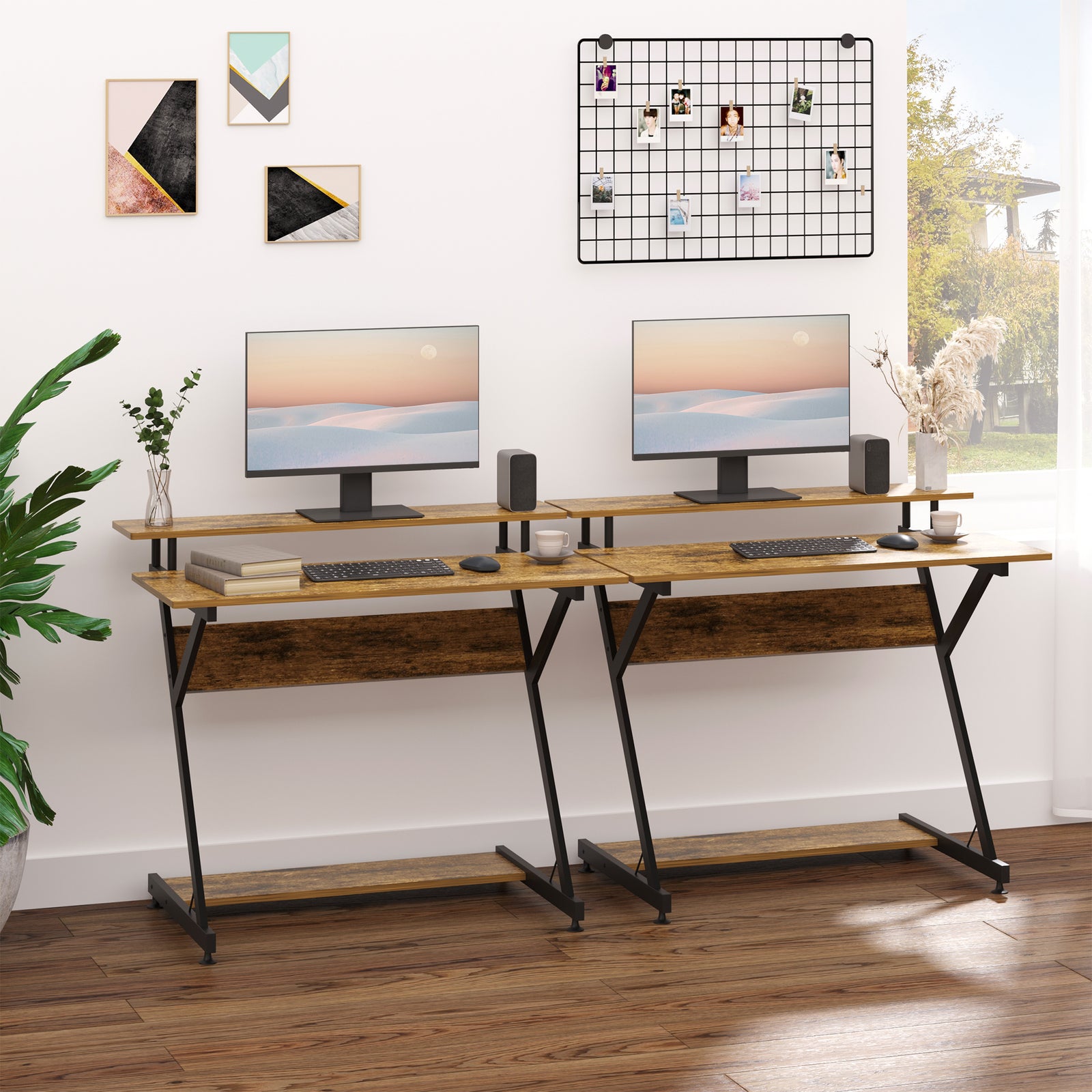 Industrial Computer Desk with Monitor Stand, 100 x 60cm Compact Desk for Small Spaces, Home Office Desk, Rustic Brown