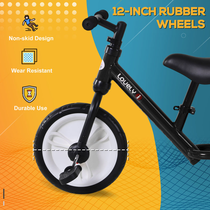 11 Inch Kids Balance Bike Training Pedal Bicycle W/ Removable Stabilizers EVA Tyres Adjustable Seat Height 2 to 5 Years Gift for Boys Girls Black