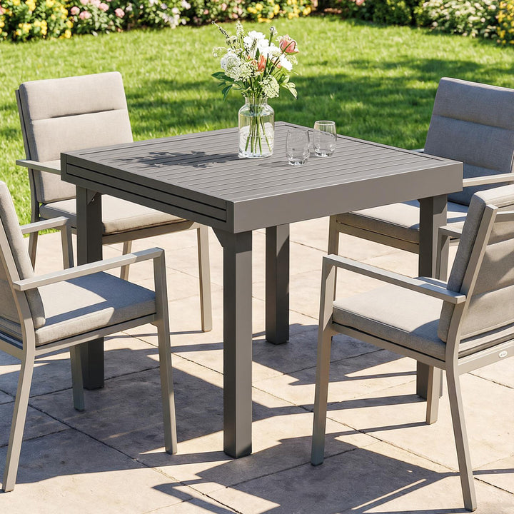 Extending Garden Table for 4-8 People, Aluminium Outdoor Dining Table 
