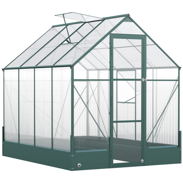 MCL 6x8 FT Polycarbonate Greenhouse with Base and Raised Bed, Walk-in Greenhouse with Aluminium Frame, Temperature Controlled Window, Foundation for Plants, Flowers, Vegetable
