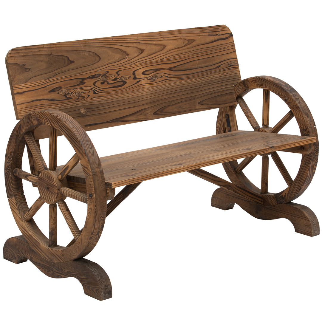 Fir Wood 2-Seater Outdoor Garden Wagon Wheel Bench