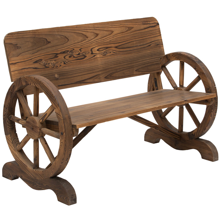 Fir Wood 2-Seater Outdoor Garden Wagon Wheel Bench