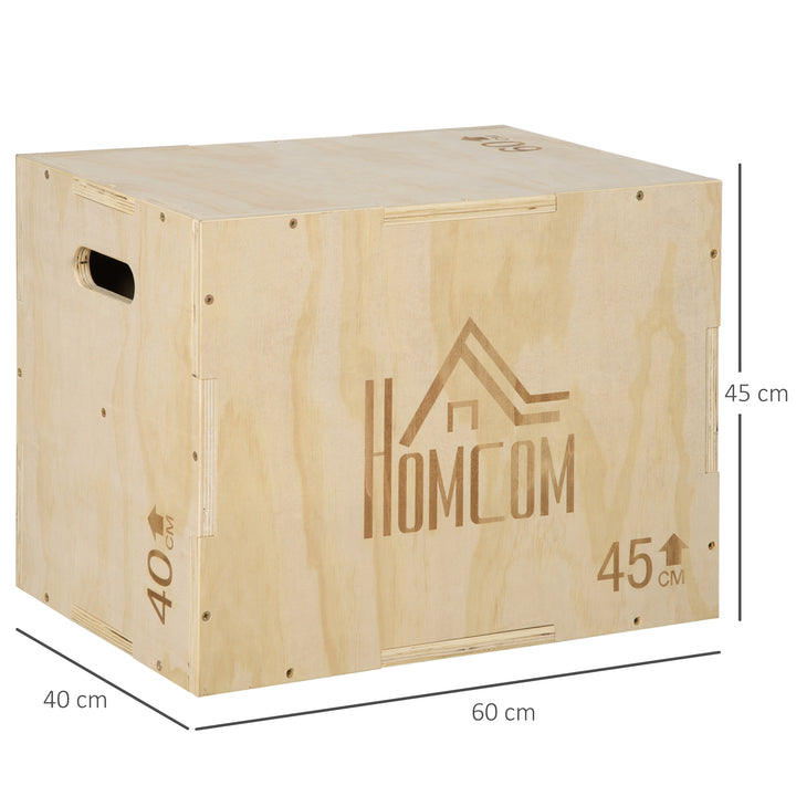 3-in-1 Wooden Plyo Box, Plyometric Jump Box with Handle Openings for Home Gym, Workout Training, Natural