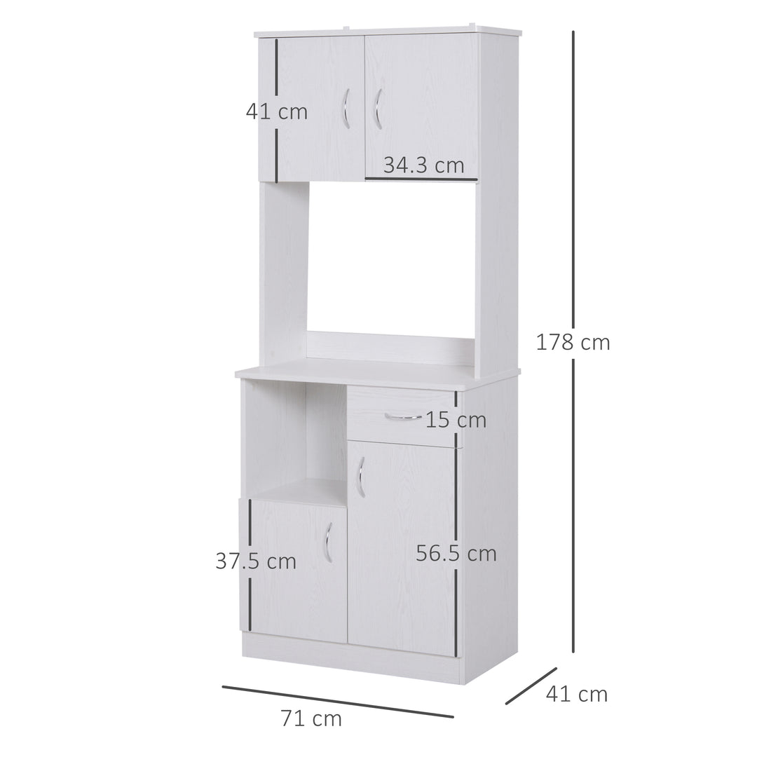MCL Tall Kitchen Cupboard, Kitchen Cabinet with Doors, Shelves, Drawer and Open Countertop, Storage Cabinet for Living Room, Dining Room, White