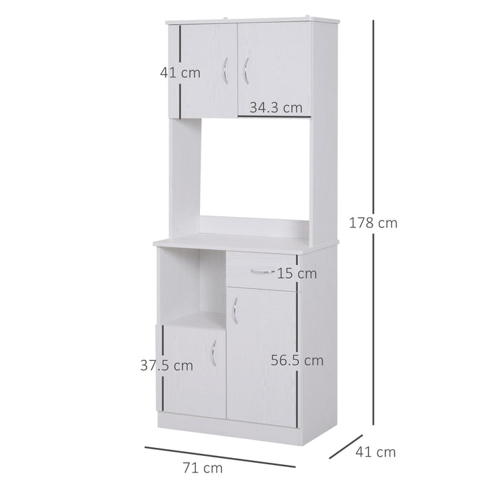MCL Tall Kitchen Cupboard, Kitchen Cabinet with Doors, Shelves, Drawer and Open Countertop, Storage Cabinet for Living Room, Dining Room, White