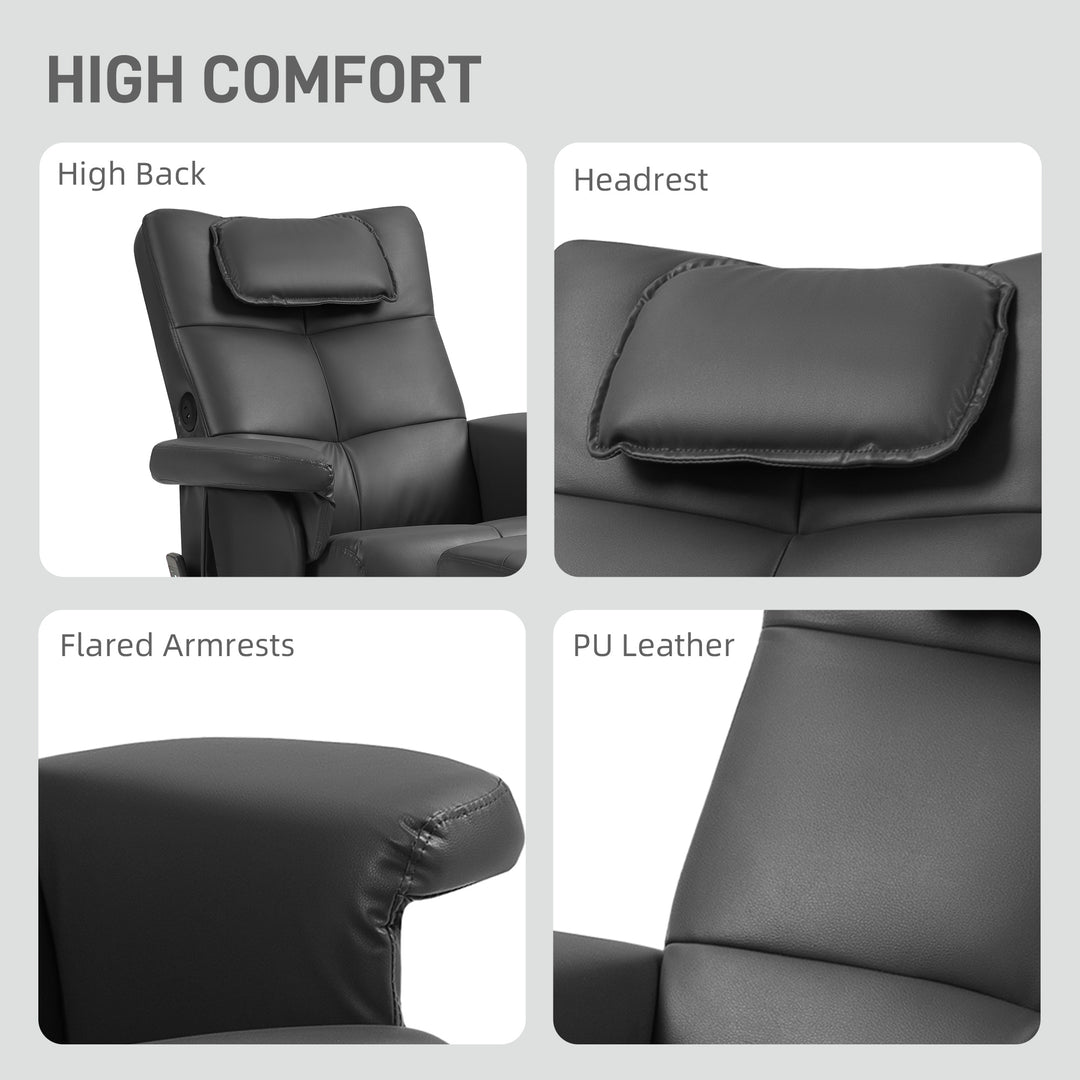 Faux Leather Massage Recliner Chair, with Storage Ottoman - Black