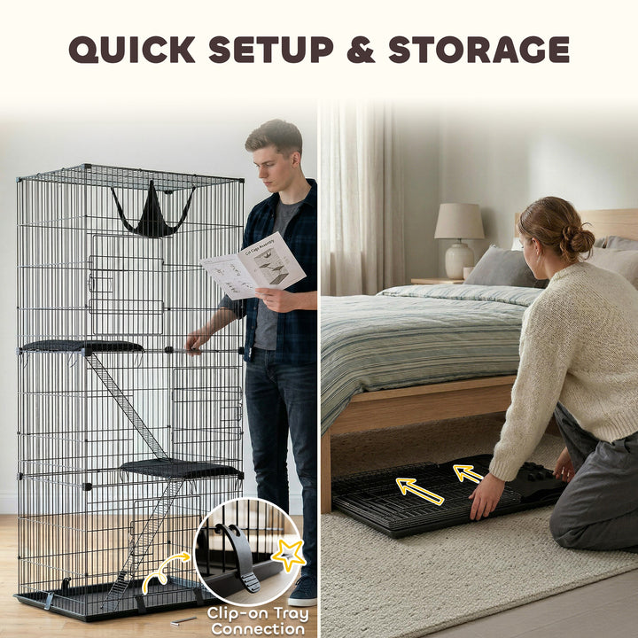 3-Tier Large Cat Cage Indoor, Detachable Metal Wire Kennel with Hammoc