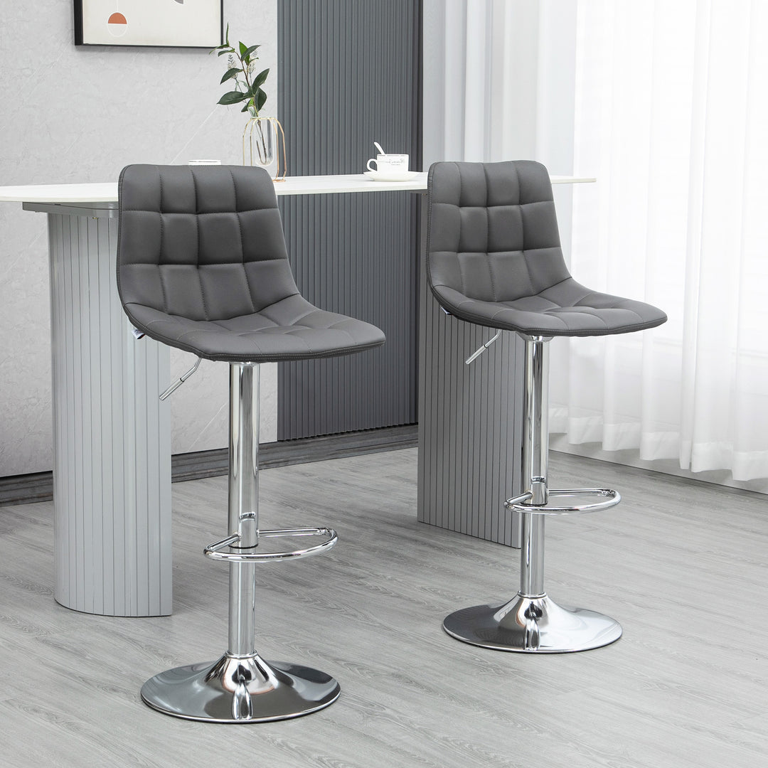 Adjustable Bar Stools Set of 2, Swivel PU Leather Upholstered Barstools with Tufted Seat and Back, Breakfast Bar Chairs for Kitchen Counter, Grey