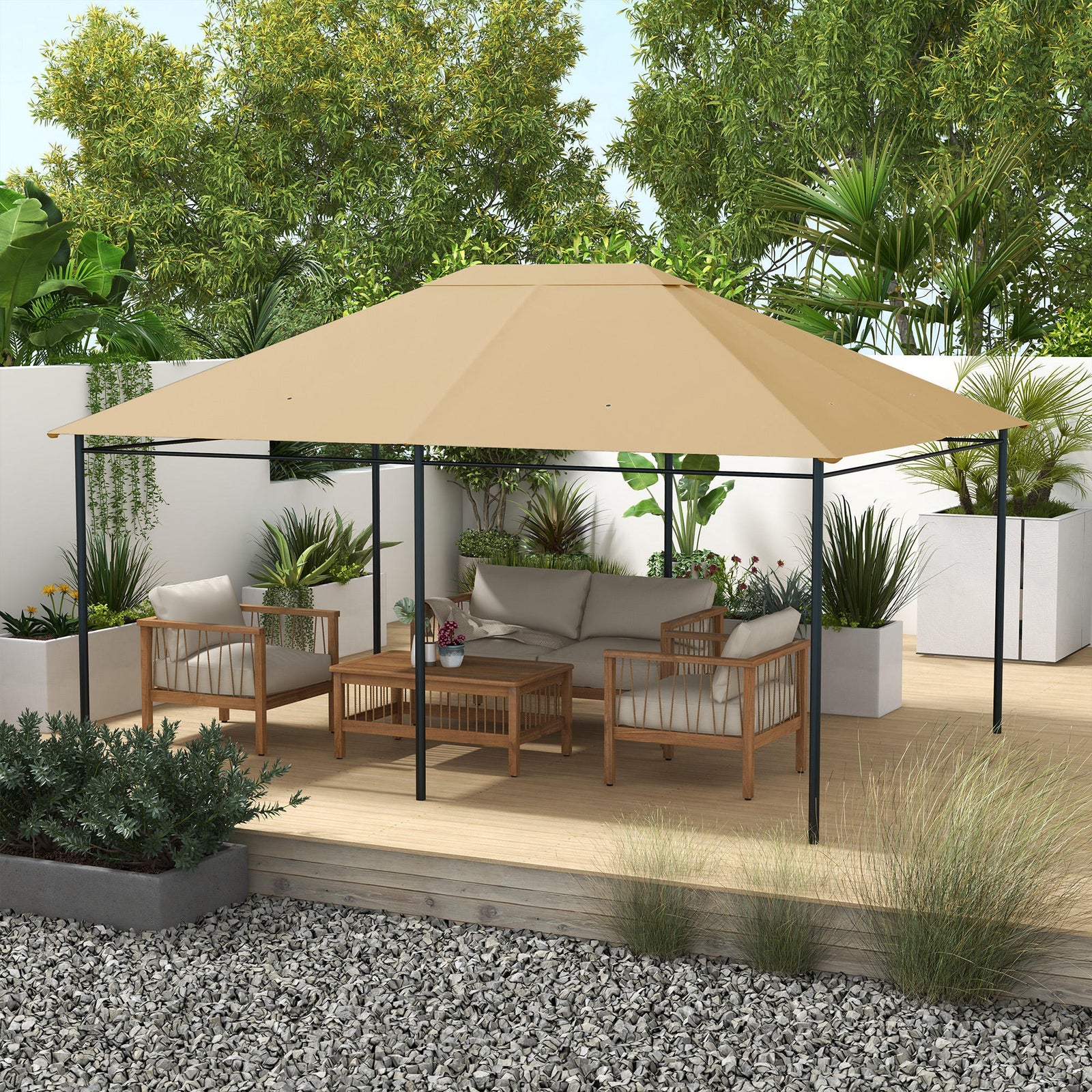 3 x 4m Gazebo Canopy Replacement Cover, Gazebo Roof Replacement (TOP COVER ONLY), Khaki
