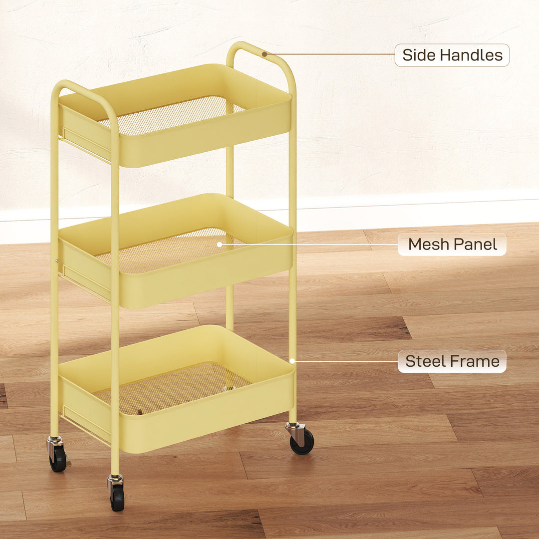 Three-Tier Steel Storage Trolley - Yellow