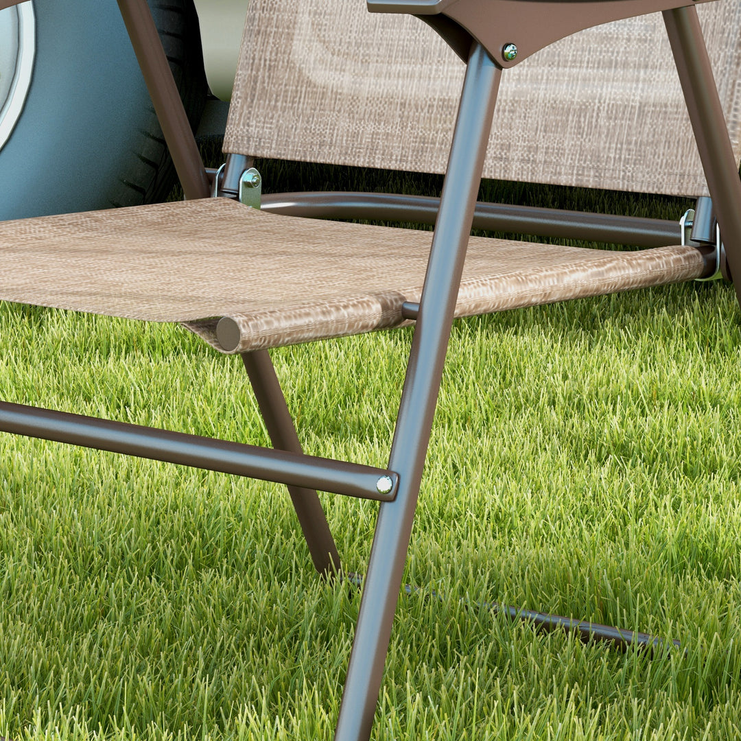 Set of Two Folding Garden Chairs, with Fabric Mesh Seats - Mixed Brown