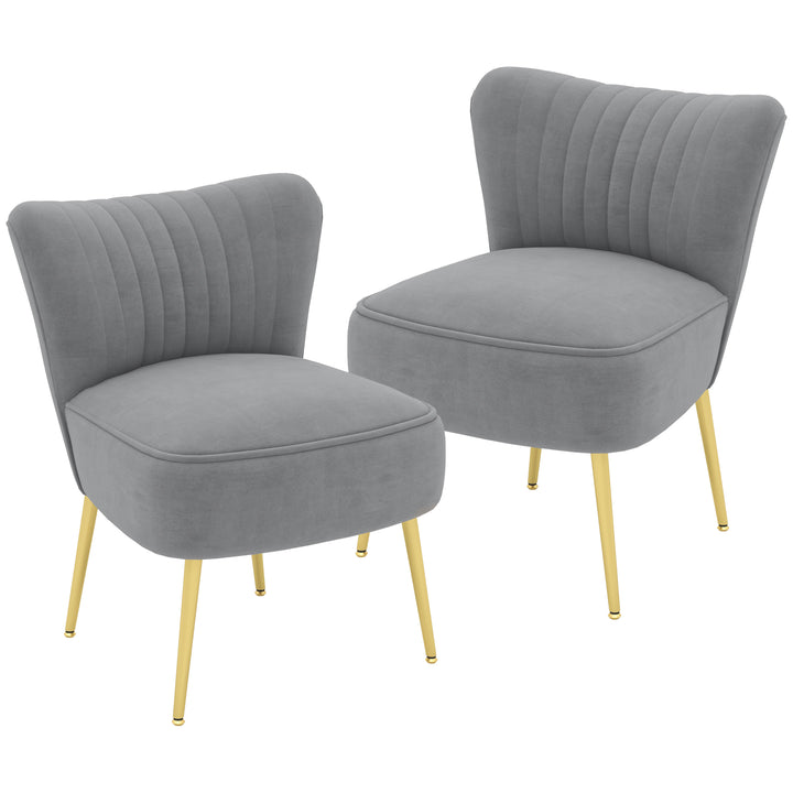 HOMCOM Set of 2 Accent Chairs, Upholstered Living Room Chairs with Gold Tone Steel Legs, Wingback Armless Chairs, Grey | Aosom UK