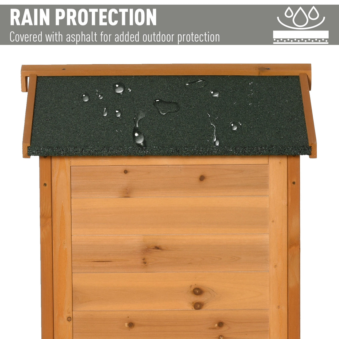 Wooden Garden Shed, Outdoor Storage Cabinet with 2 Shelves and Hooks, Locking Organiser Outdoor Narrow Tool House, 74x55x155cm, Yellow