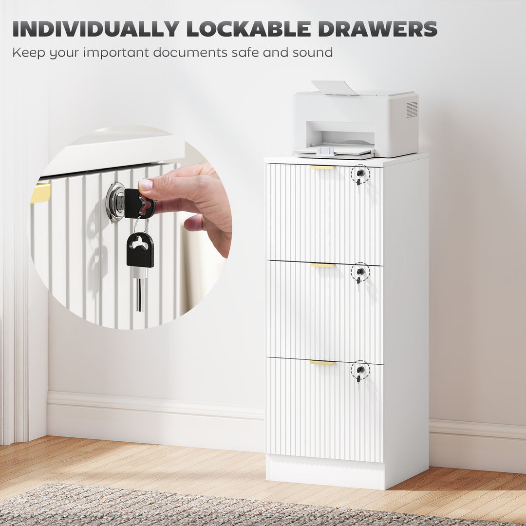 Filing Cabinet, Fluted Vertical File Cabinet with 3 Lockable Drawers - view 6