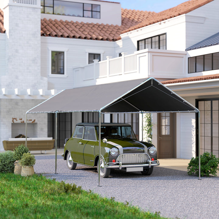 3 x 6m Heavy Duty Carport Garage Car Shelter Galvanized Steel Outdoor Open Canopy Tent Water UV Resistant Waterproof, Grey