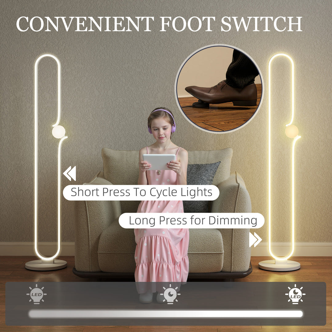 LED Floor Lamp, Dimmable Floor Standing Lamp with Glass Night Light, Foot Switch for Living Room, Bedroom, Office, White