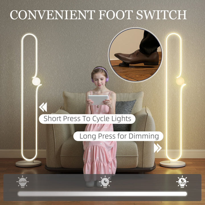 LED Floor Lamp, Dimmable Floor Standing Lamp with Glass Night Light, Foot Switch for Living Room, Bedroom, Office, White