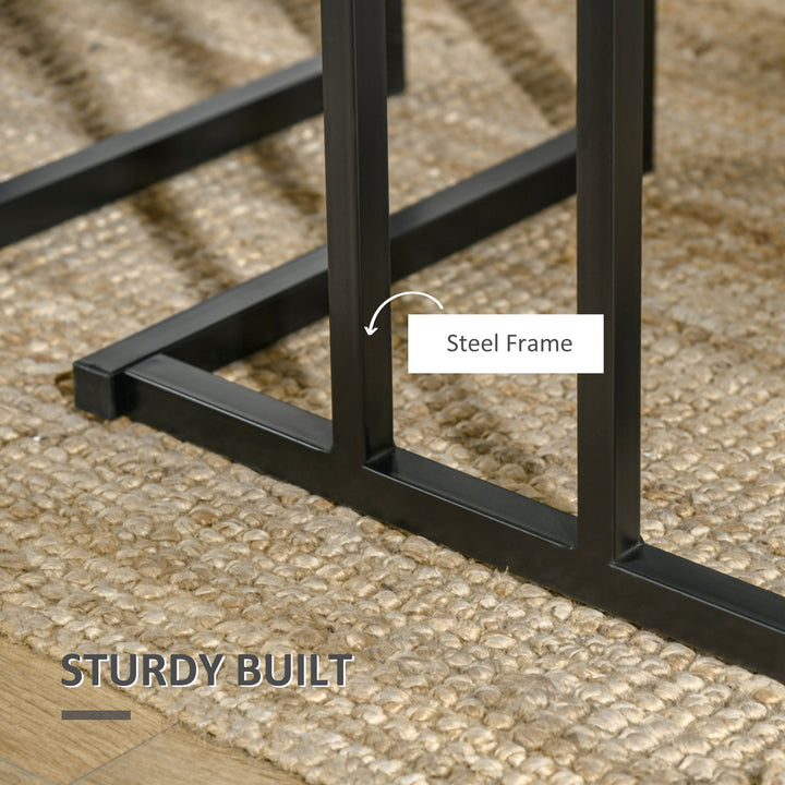 MCL Dining Table and Chairs Set for 4 People, Concrete Effect Kitchen Table and Bench Set with Steel Frame, 4 Piece Dining Room Sets, Grey