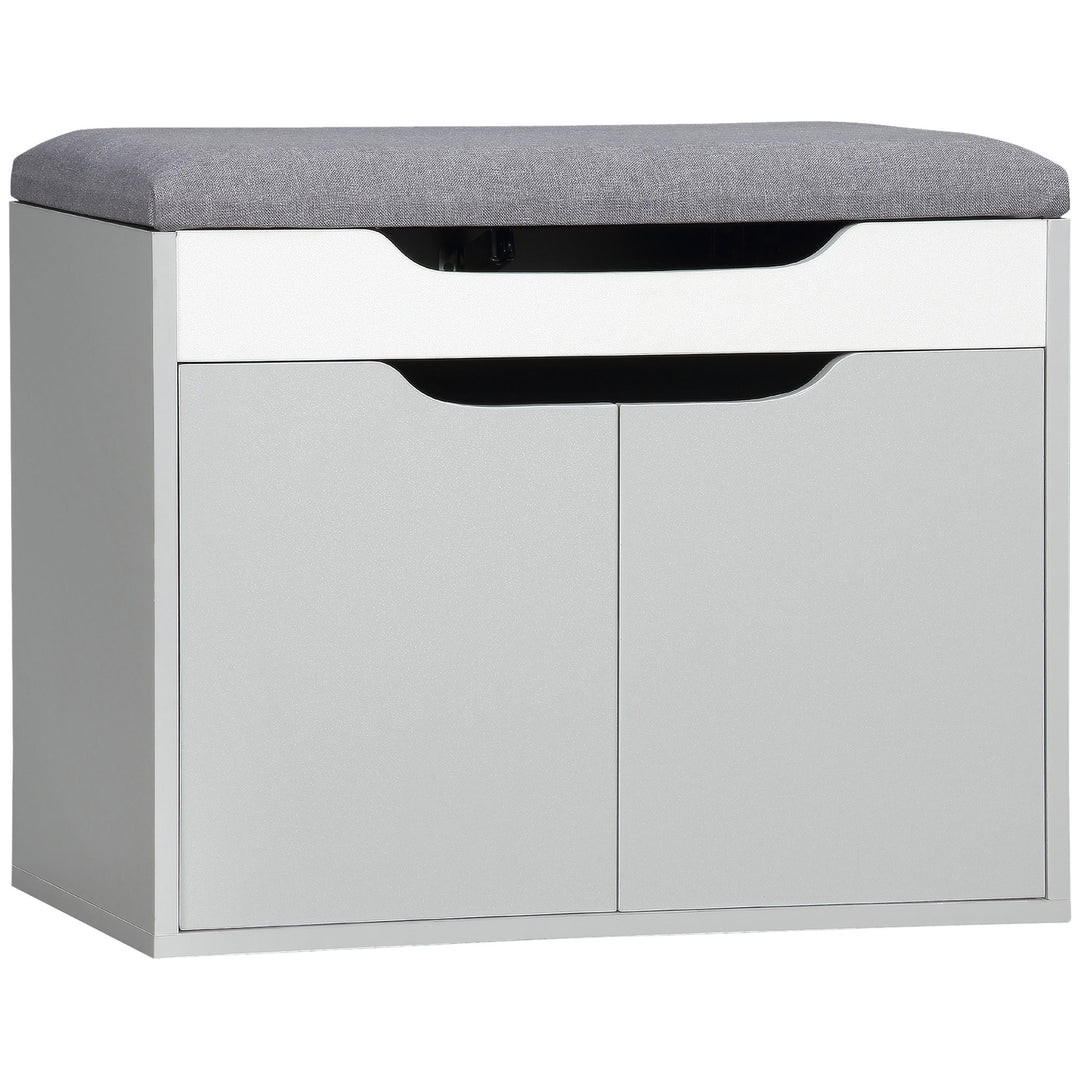 Shoe Bench with Cushion, Modern Storage Bench with Padded Seat, 2-tier Cabinet, Hidden Storage, Adjustable Shelf for Living Room and Entryway, Light Grey