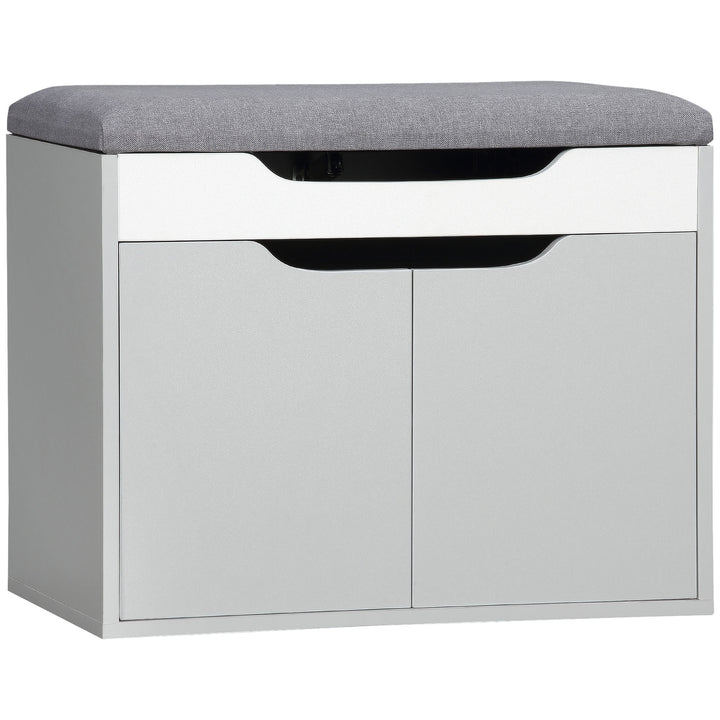Shoe Bench with Cushion, Modern Storage Bench with Padded Seat, 2-tier Cabinet, Hidden Storage, Adjustable Shelf for Living Room and Entryway, Light Grey