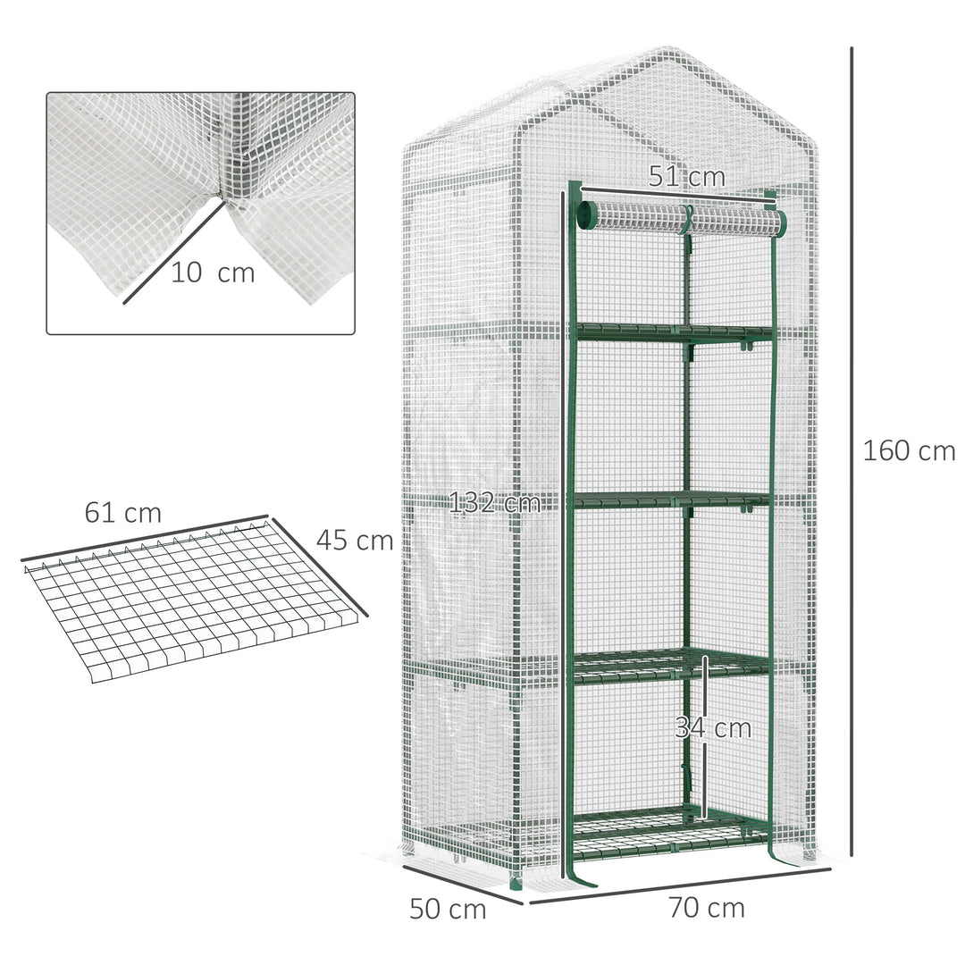 Outsunny 4 Tier Mini Greenhouse, Portable Green House with Steel Frame, PE Cover, Roll