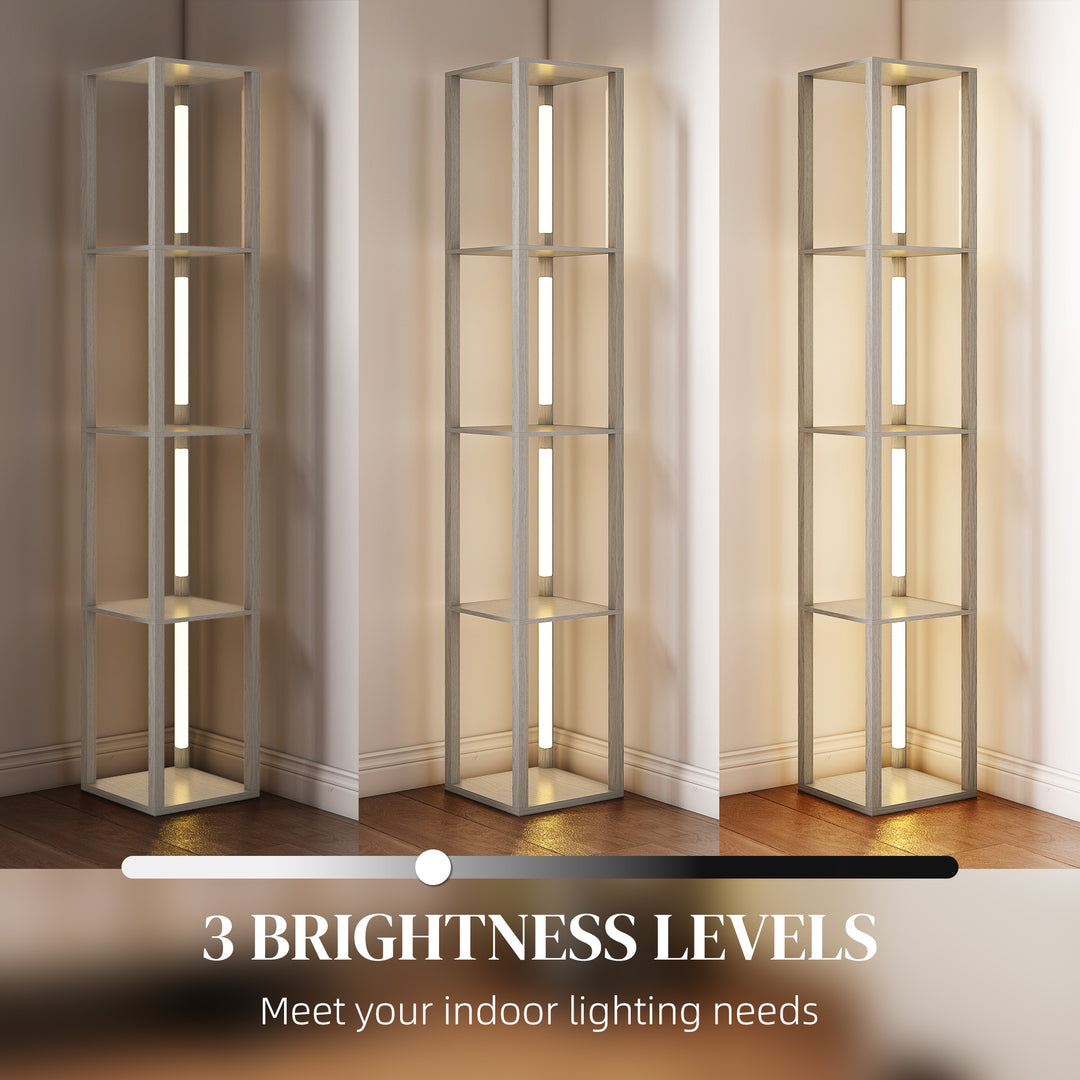 Floor Lamp with Shelves and 3 Brightness Levels - Oak
