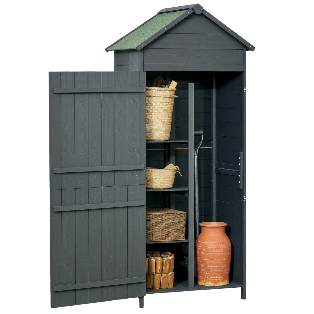 MCL Garden Shed 4-Tier Wooden Garden Outdoor Shed 3 Shelves Utility Gardener Cabinet Lockable 2 Doors - Grey